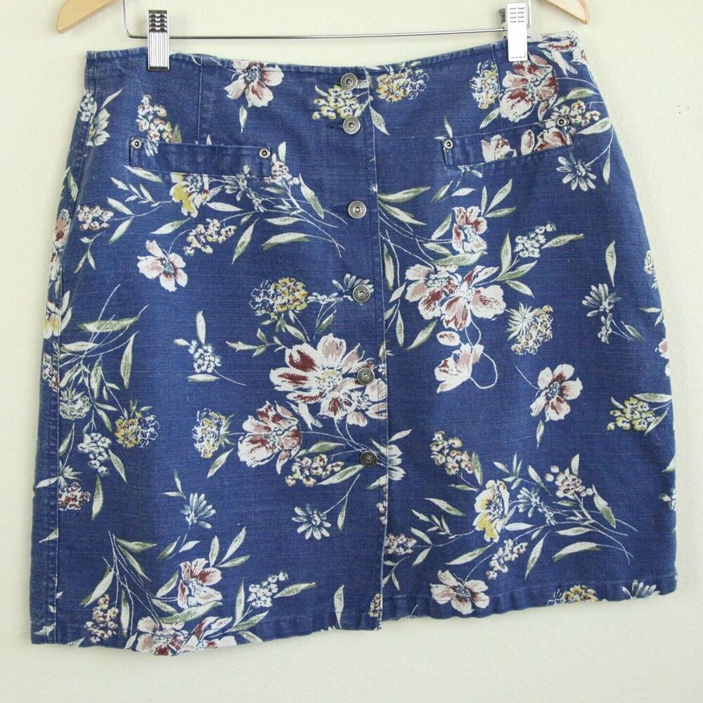 Vintage A Line Short Skirt 16 100% Linen Blue Floral Cottagecore Feminine Dainty
